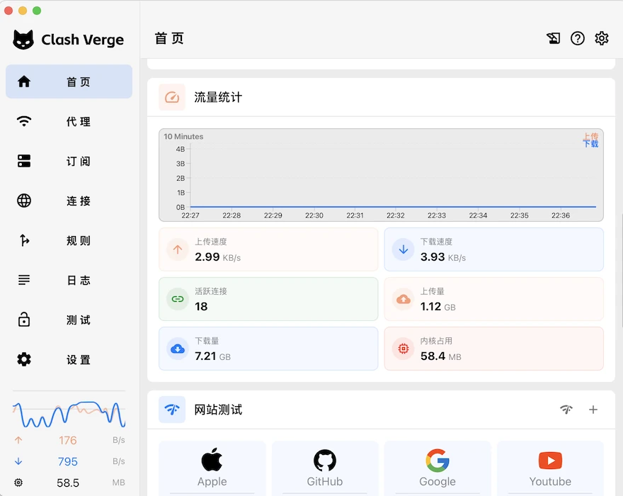 Clash Verge 工作台预览：仪表盘式客户端界面
